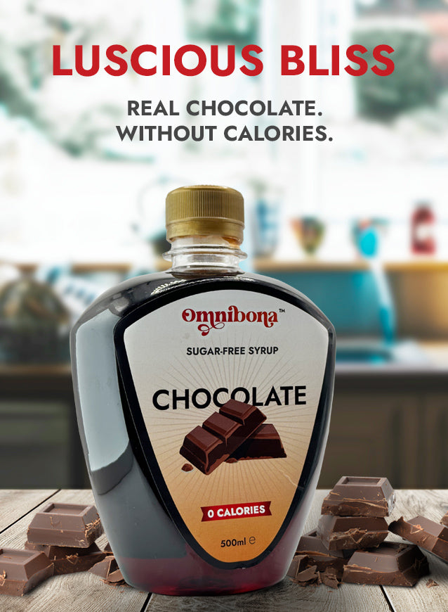 OmniBona's Sugar-Free Chocolate Syrup on a table 