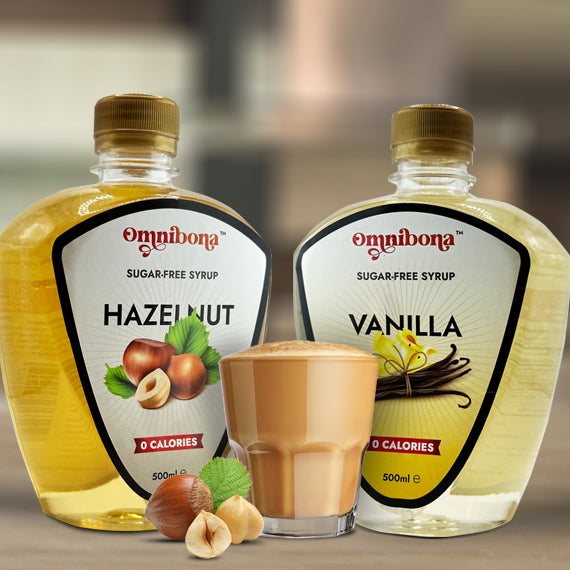 Hazelnut Vanilla Coffee Latte with OmniBona's Sugar-Free, Zero Calorie Syrup
