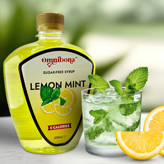Lemon Mint Soda Sparkling Water with OmniBona's Sugar-Free, Zero Calorie Lemon Mint Syrup